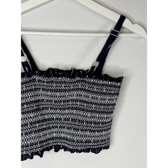 Forever 21 Top Womens Small Crop Tank Tube Blue White Casual Summer Tee Smocked - Picture 9 of 12